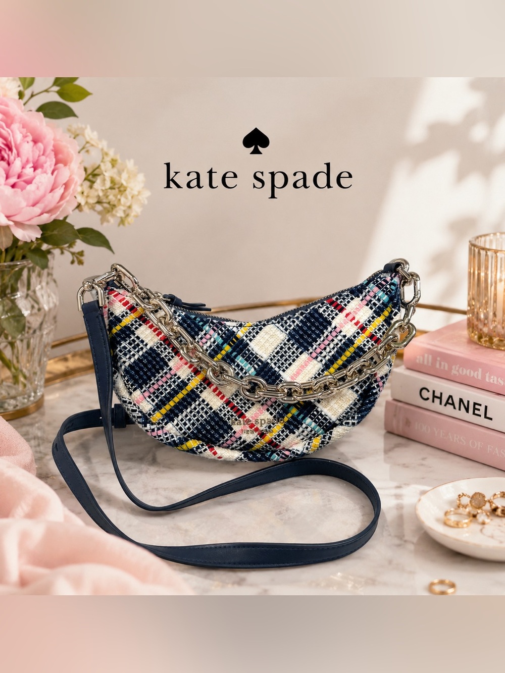 Kate Spade New York Smile Tweed Fabric Small Crossbody Parchment Multi